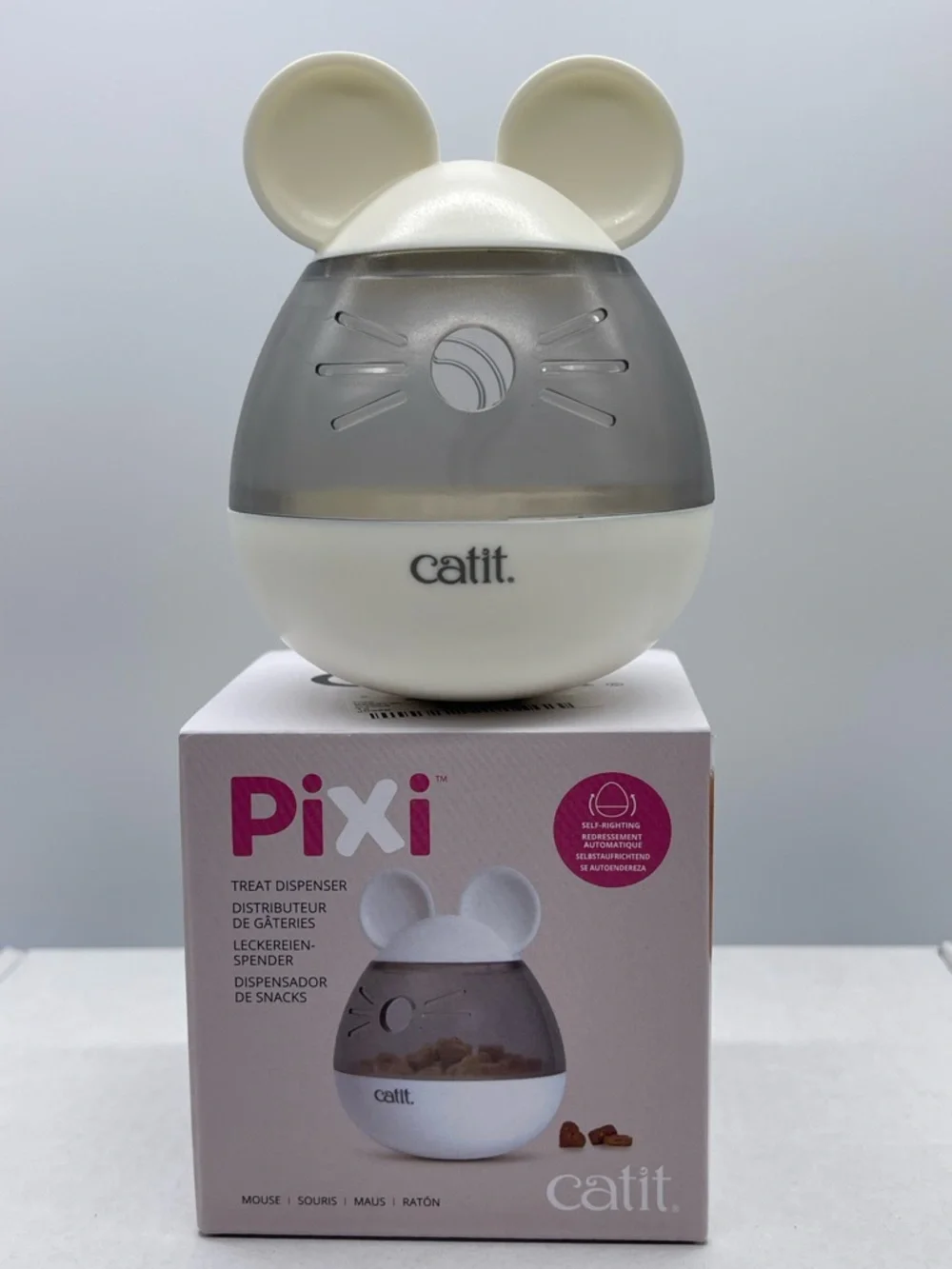 Pixi White and Pink Cat Treat Dispenser